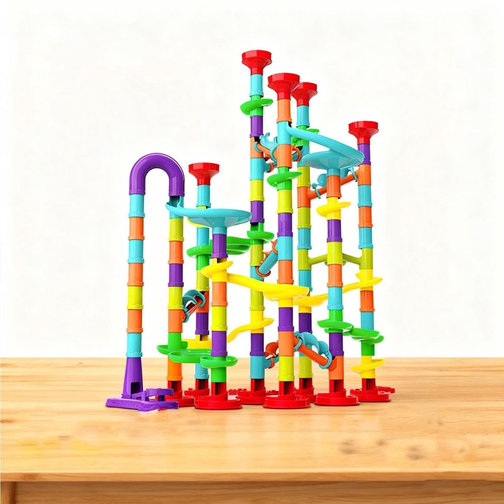 Food Grade ABS Marble Run Building Blocks, Educational DIY Maze Construction Toy Boosting Logical Thinking & Family Interactive Play,Multicolor
