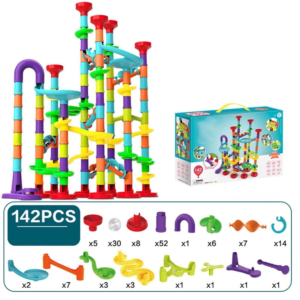Food Grade ABS Marble Run Building Blocks, Educational DIY Maze Construction Toy Boosting Logical Thinking & Family Interactive Play,Multicolor