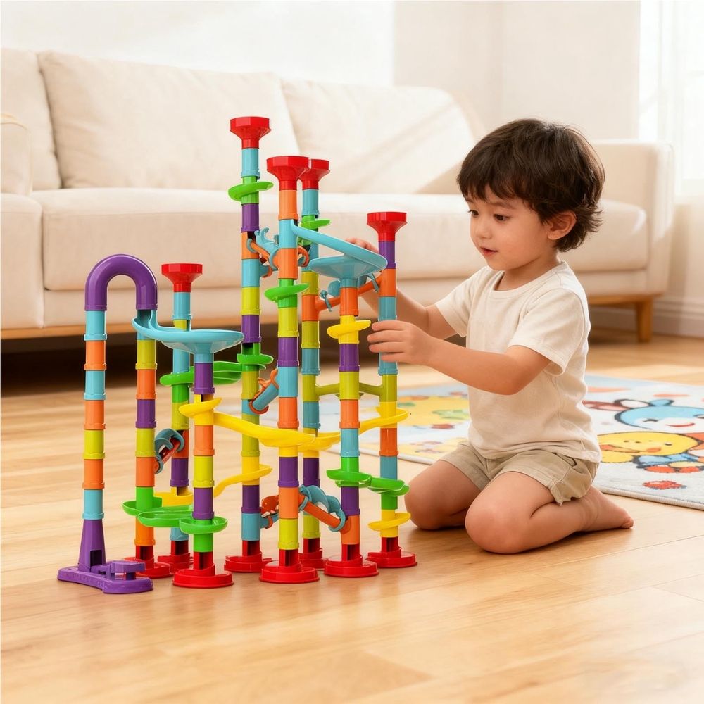 Food Grade ABS Marble Run Building Blocks, Educational DIY Maze Construction Toy Boosting Logical Thinking & Family Interactive Play,Multicolor