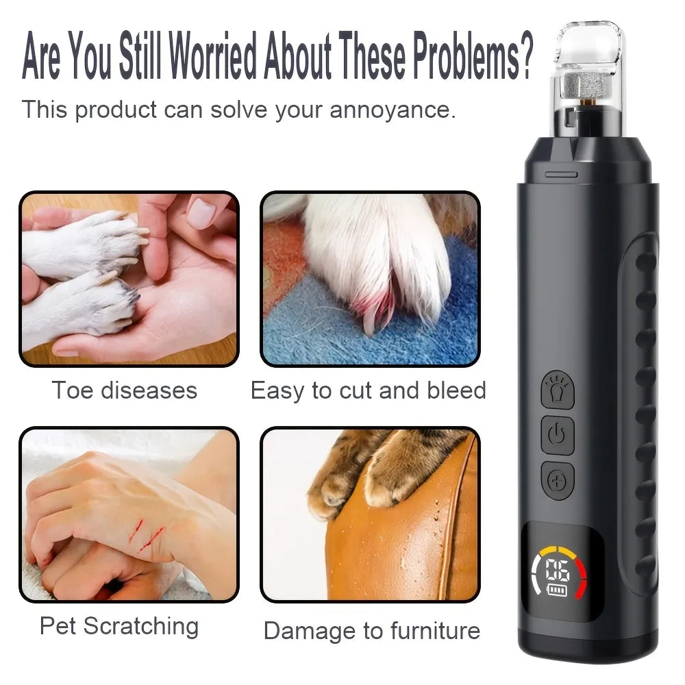 Electric Pet Nail Grinder w/ LED, 6-Speed, Low Noise & Dust Cap(BLACK)