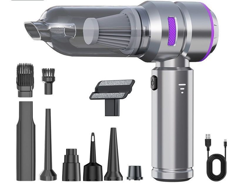 Portable Cordless Vacuum, 4-in-1 Suction/Blow/Inflate/Deflate, Car & Home Multi-Functional Cleaner, Strong Powerful Suction(Silver purple)