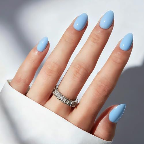 Full Cover Oval Press-On Nails Set: Easy, Trendy For Daily Wear, Parties & Gifting (Light Sky Blue)