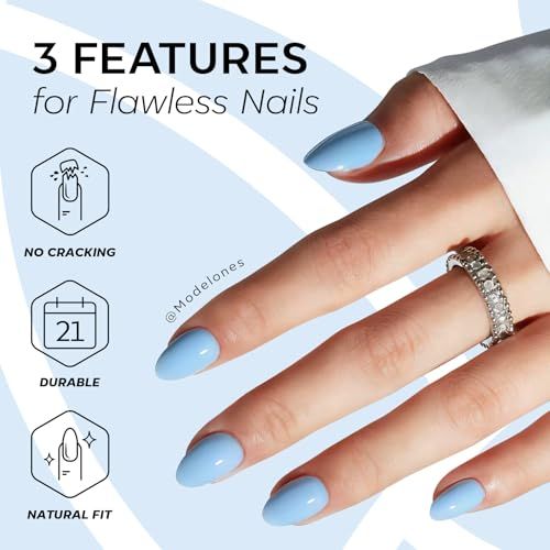 Full Cover Oval Press-On Nails Set: Easy, Trendy For Daily Wear, Parties & Gifting (Light Sky Blue)
