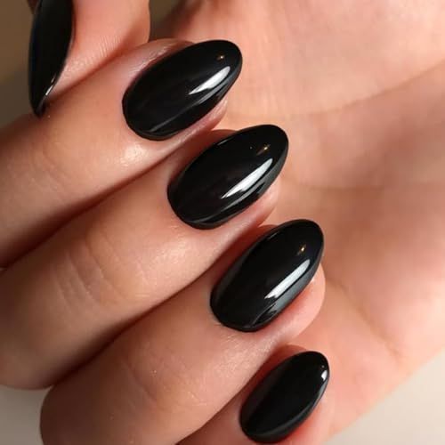 Short Oval Press-On Nails Kit for Easy, At-Home Manicures, Perfect for Gifting (Black)