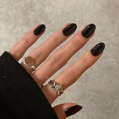 Short Oval Press-On Nails Kit for Easy, At-Home Manicures, Perfect for Gifting (Black)