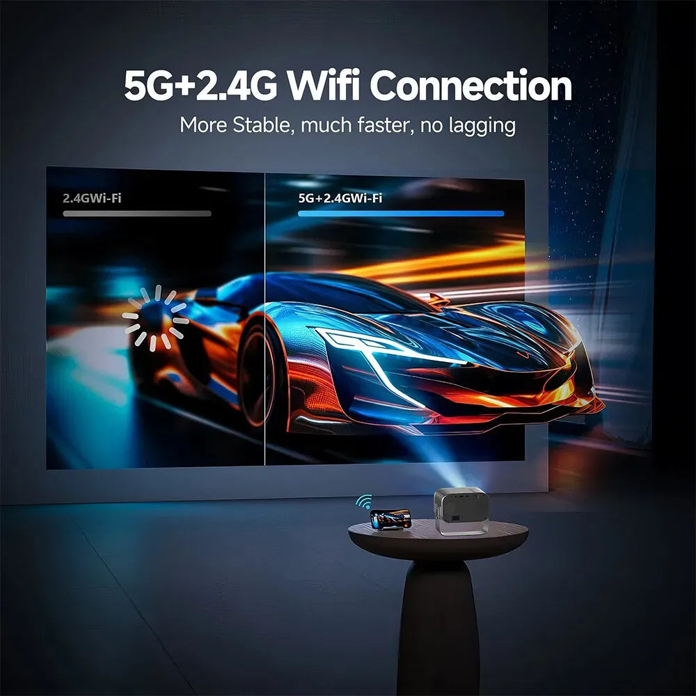 5G 4K Smart Projector Black with WiFi, Bluetooth, HDMI, USB for Home Theater