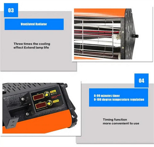 1200W Shortwave Infrared Paint curing Lamp Spray Painting Solary Baking Dryer