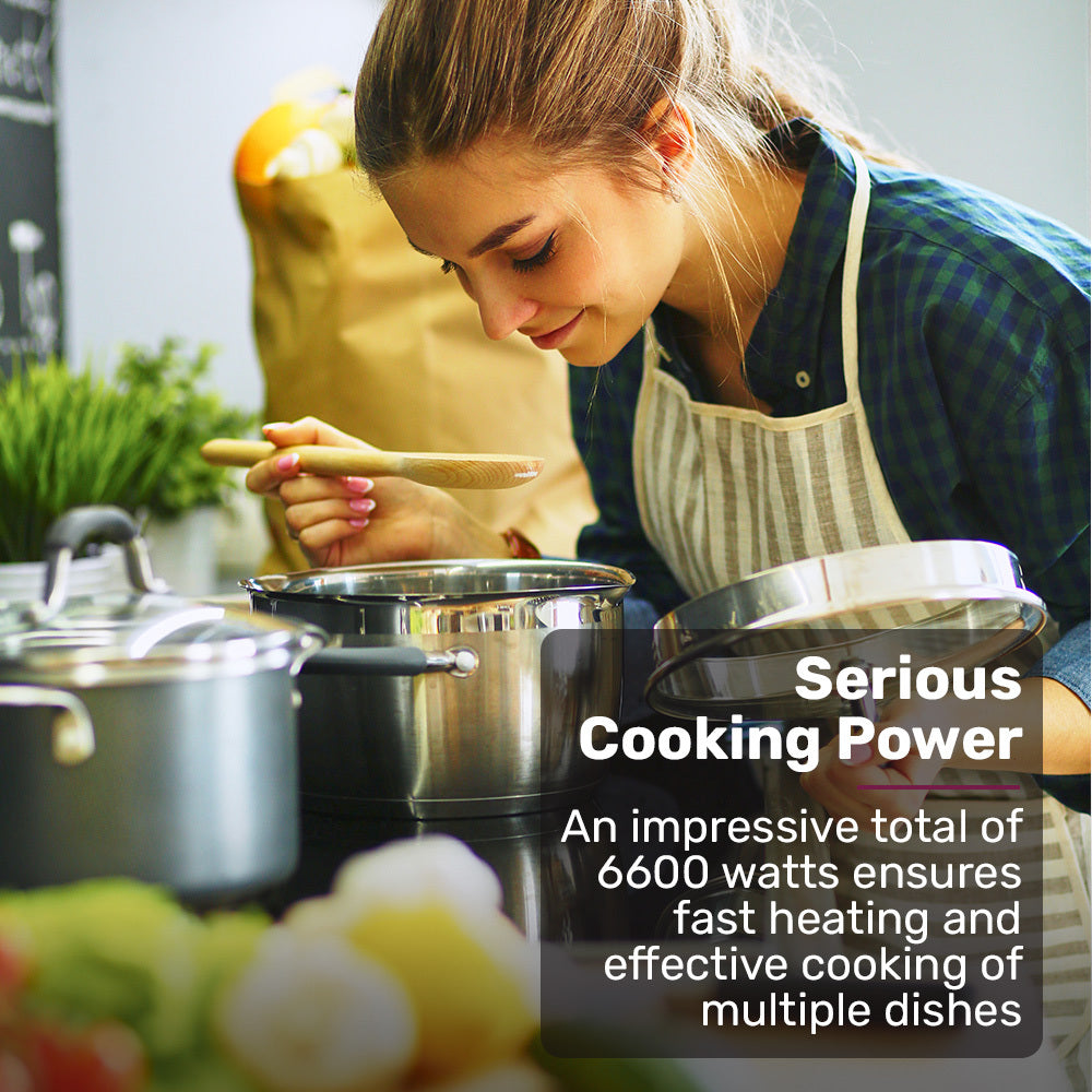 EuroChef 59cm 4 Zone Ceramic Cooktop, 6600W Electric, FlexiZone Adjustable Size Hobs, Touch Controls