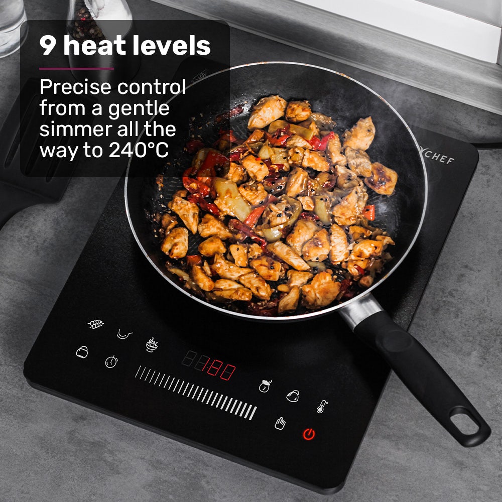 EUROCHEF Induction Benchtop Cooktop, 2000W, 9 Heat Levels, Fast Electric Portable Cooker, Touch Controls with Slider