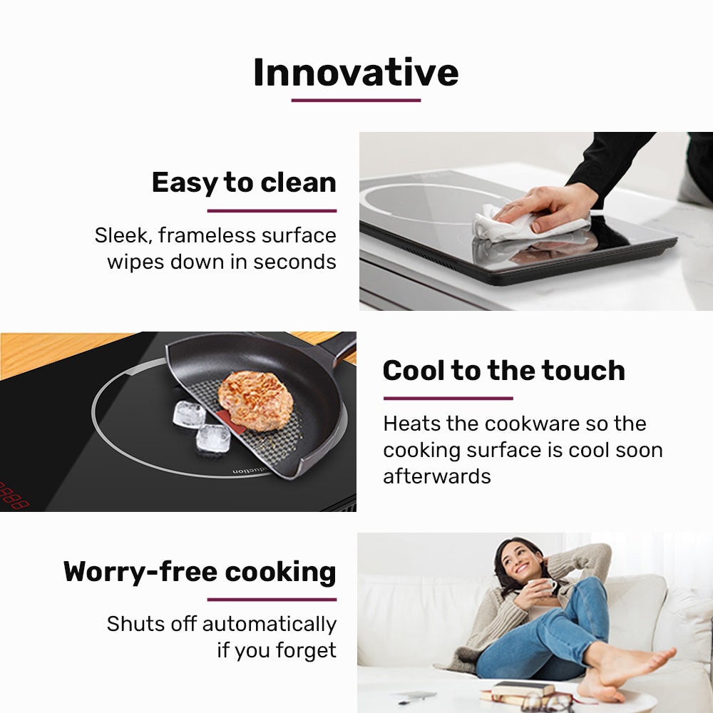 EUROCHEF Induction Benchtop Cooktop, 2000W, 9 Heat Levels, Fast Electric Portable Cooker, Touch Controls with Slider