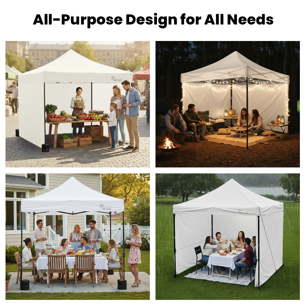 RED TRACK 3x3m Premium Pop Up Gazebo Marquee, Patented Steel Cable Canopy Support System, Wheeled Carry Bag, Side Walls, UV Block, Reinforced Frame, White