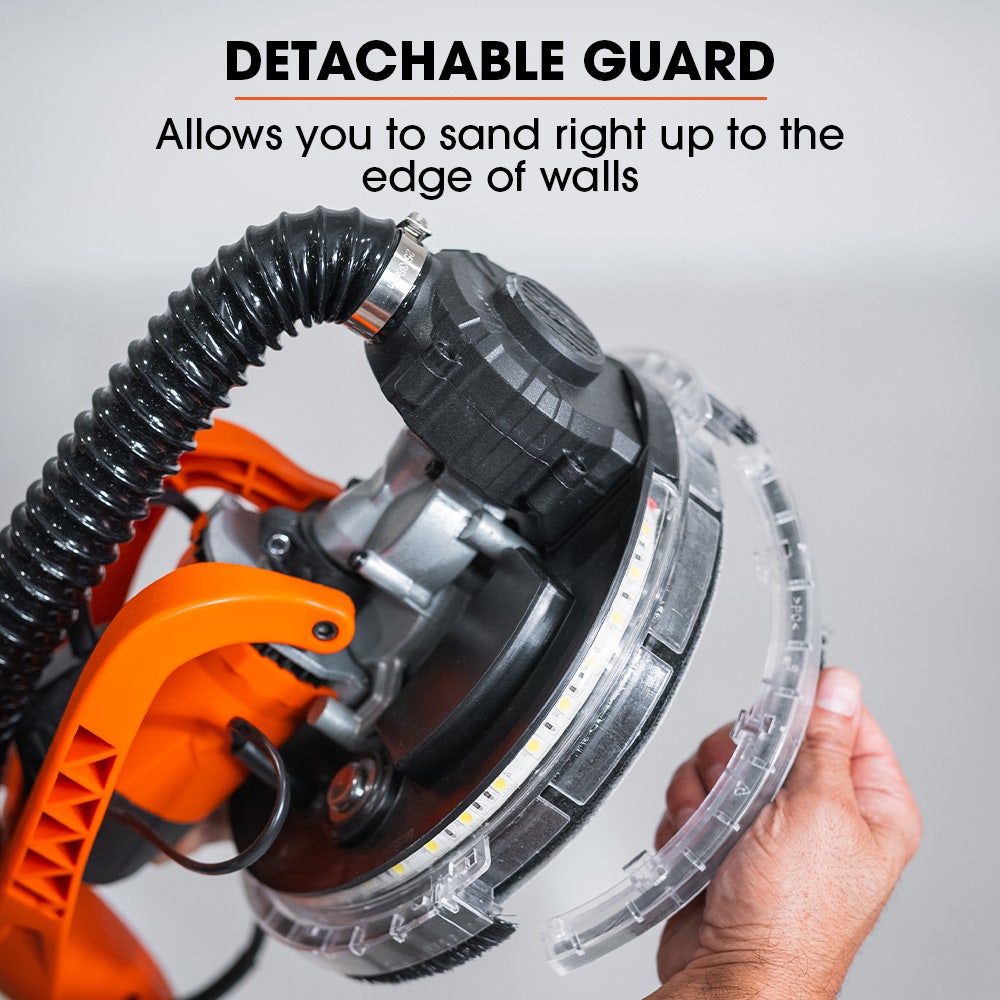 Unimac 225mm 750W Telescopic Long Reach Dry Wall Sander Kit, Foldable, Vacuum System, LED Worklight, 6x Sanding Discs