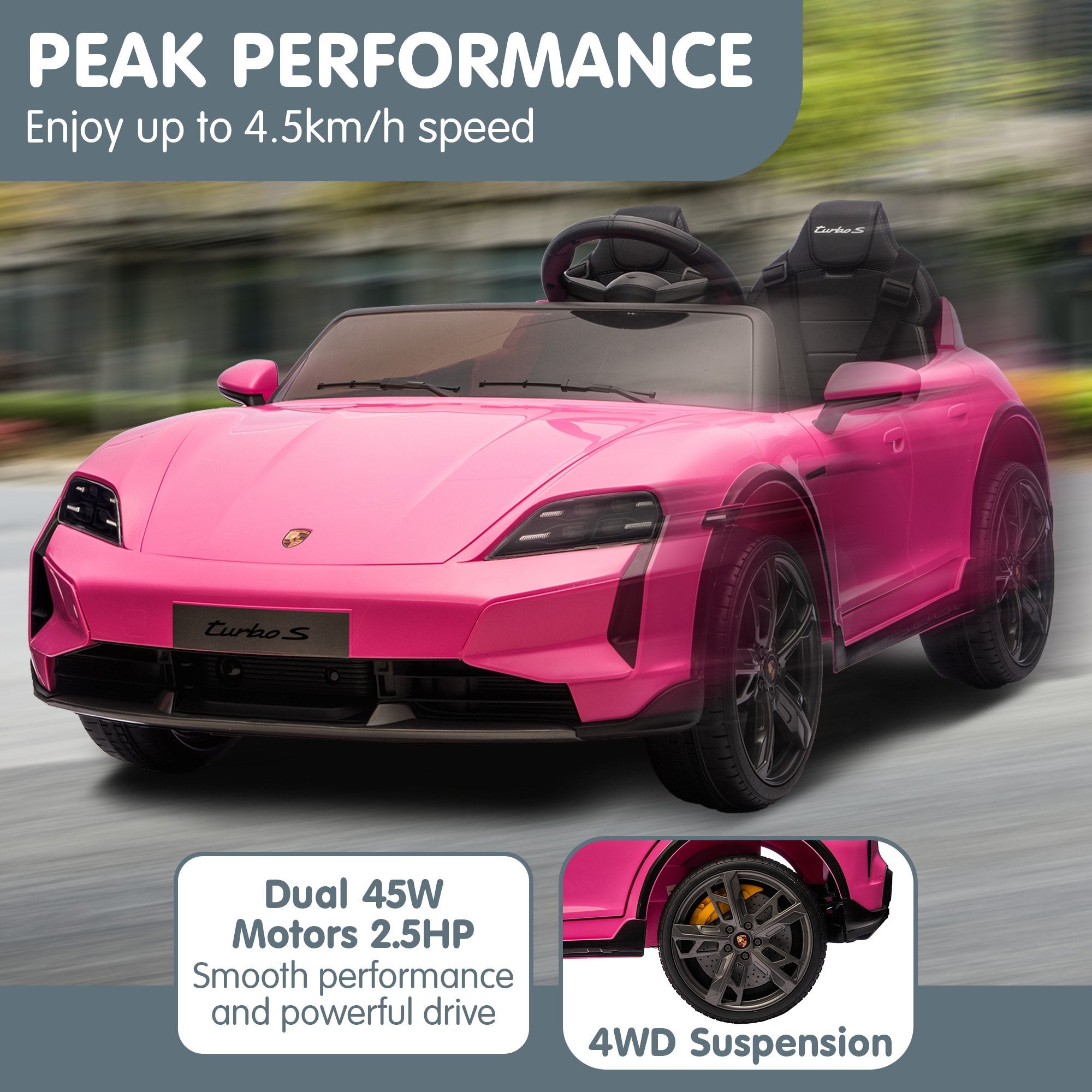 Kahuna Porsche Taycan Turbo S Kids Electric Ride On Car w/Remote Control 90W Four Wheel Suspension 2 Seater w/Seat Belt