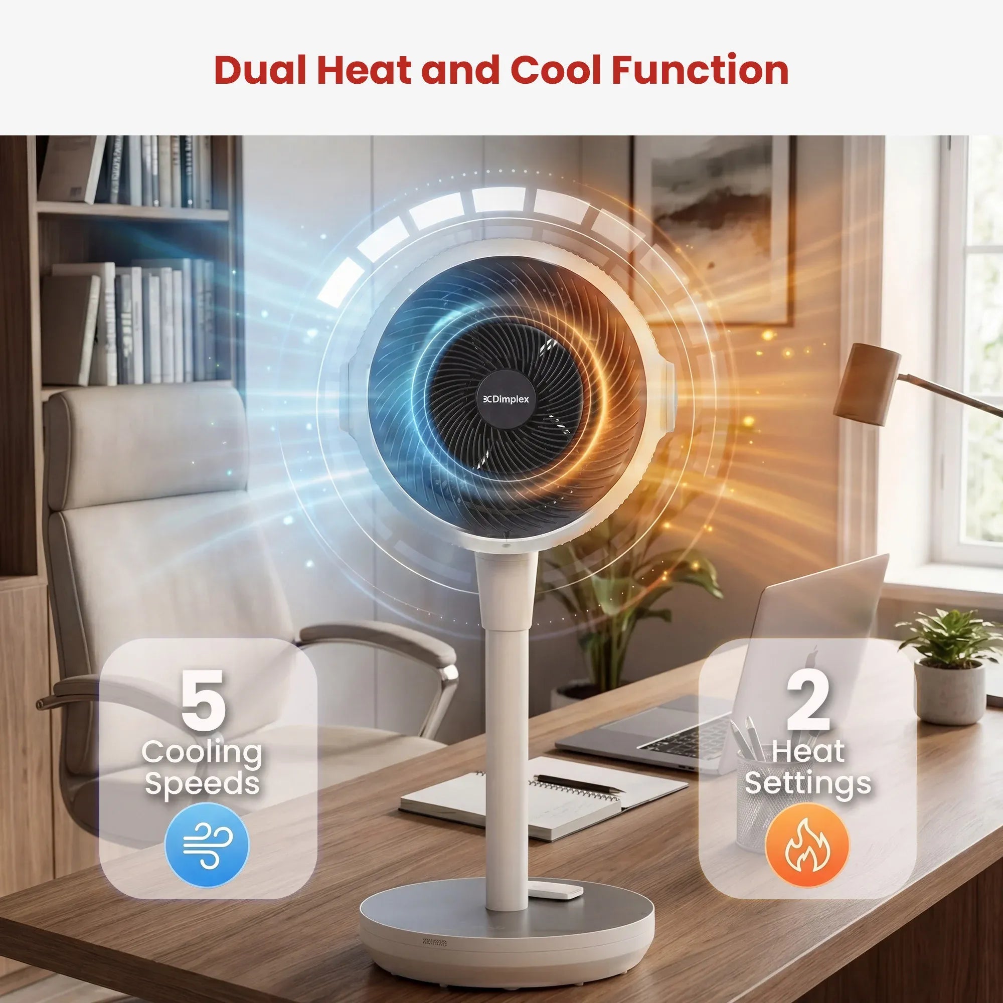 Dimplex Heat and Cool Air Circulator Pedestal Fan with LED Display and Timer