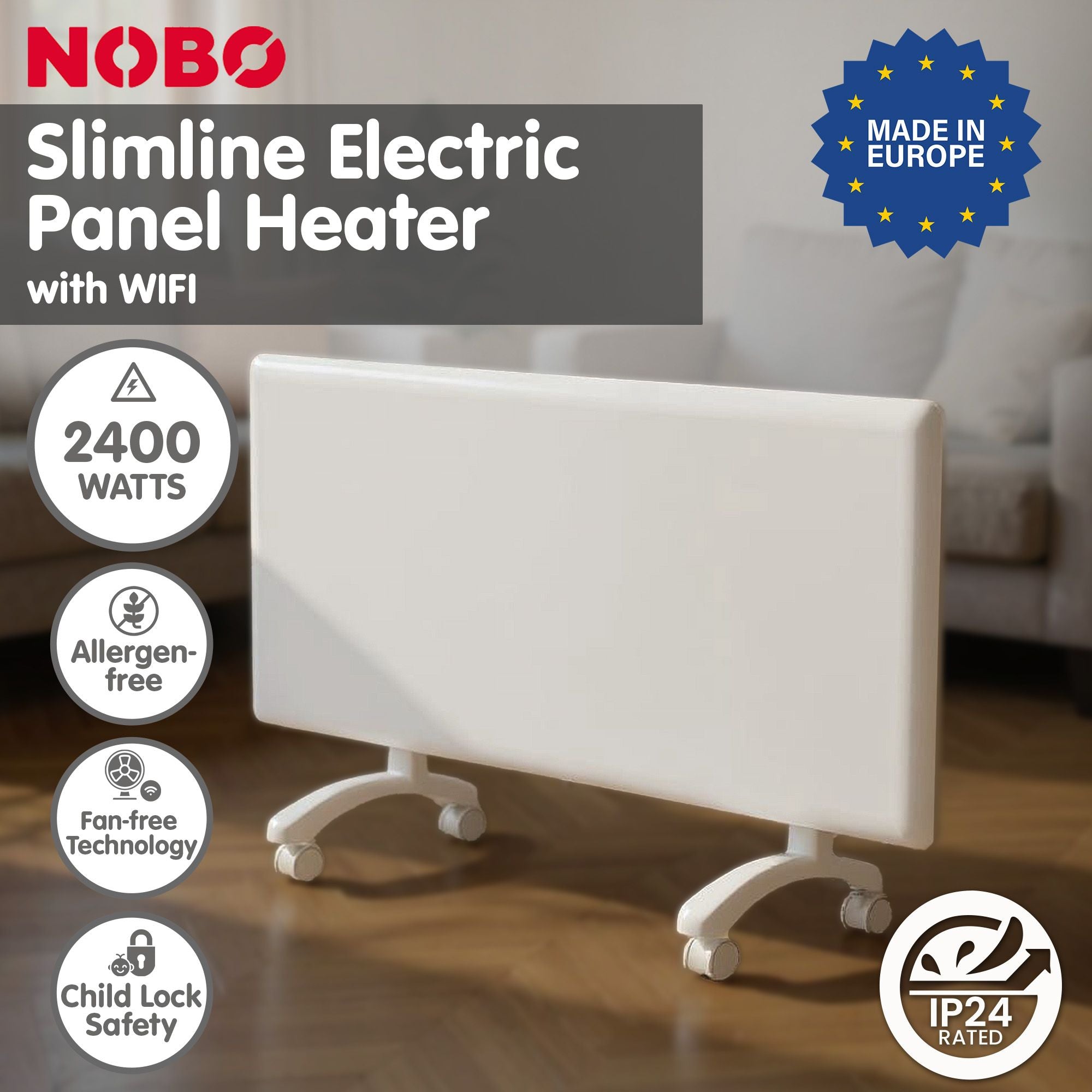 Nobo 2400W T2-NTL4R24 Slimline Wi-Fi Electric Panel Heater - Refurbished