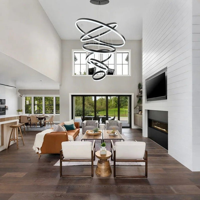 BAMDECOR A18815 Nordic Home Decor Dining Room Pendant lamp lights Ceiling Lamp Hanging Light Chandelier Lamps (6 Rings-Black)