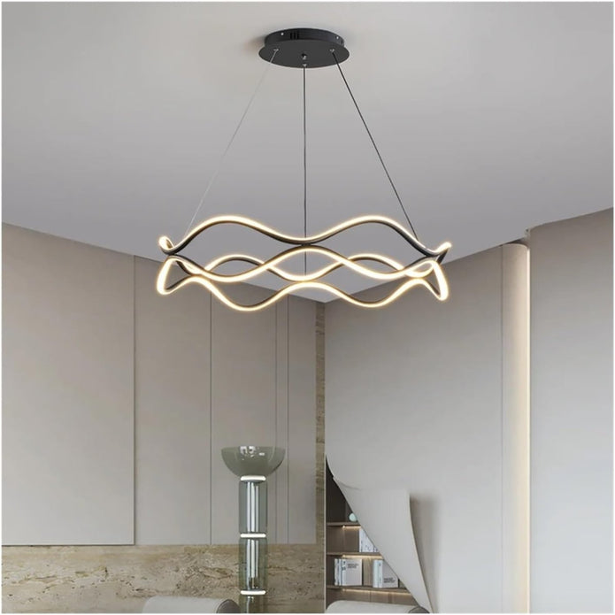 BAMDECOR A212/1 Black Modern Wavy Art Aluminum Light Fixture for Living Room Bedroom Indoor Decor