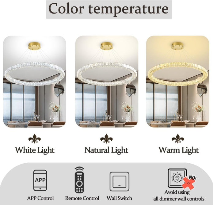 BAMDECOR C3313/1 Modern Crystal Chandeliers Lighting Fixtures Contemporary Round Chandelier Lighting Fixtures Crystal Pendant Ceiling Lights(Gold)
