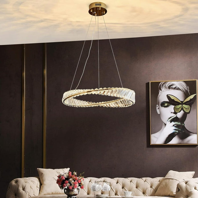 BAMDECOR C3342/1 Modern Crystal Chandeliers Lighting Fixtures Contemporary Wave Chandelier Lighting Fixtures Crystal Pendant Ceiling Lights for Living Room (Gold)
