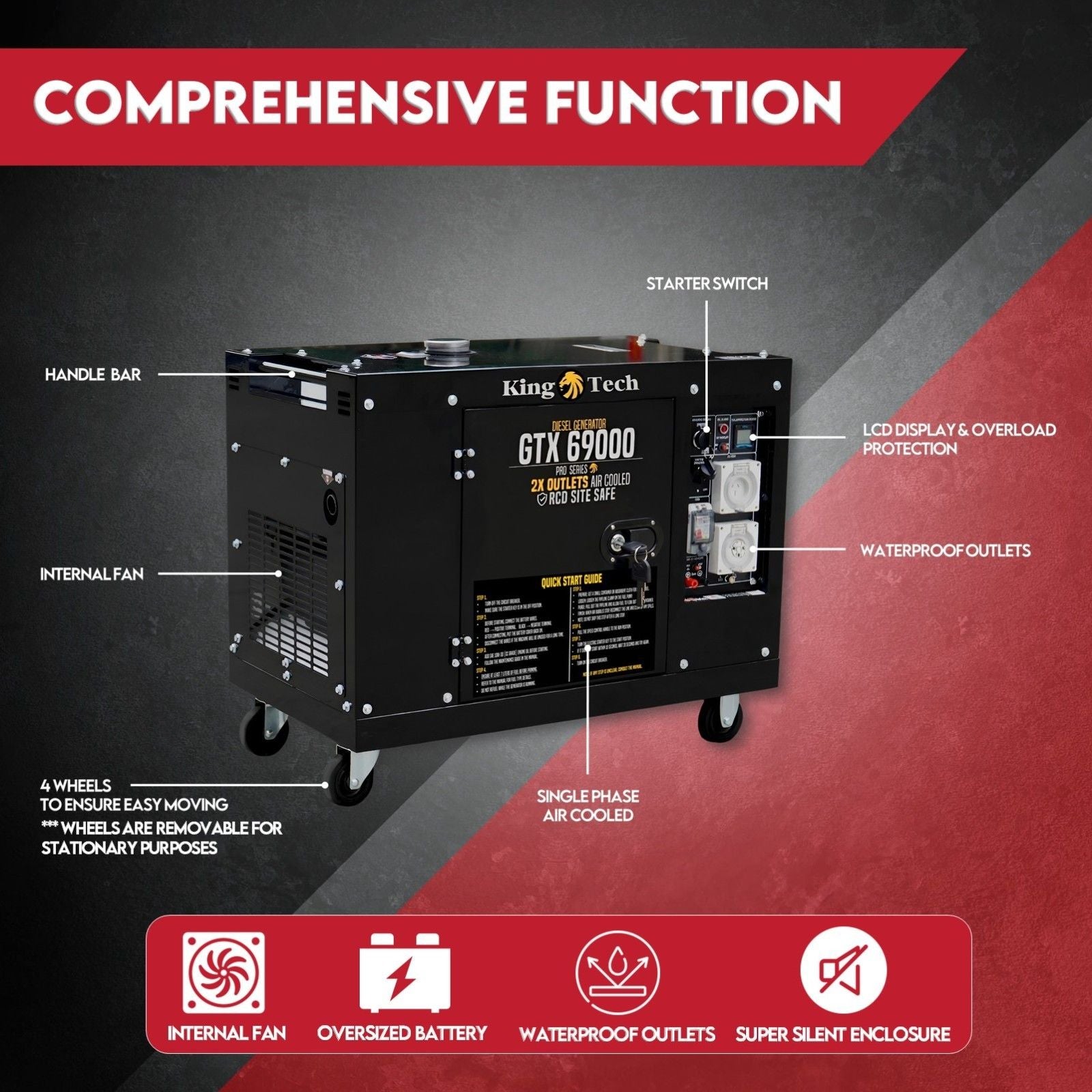 KINGTECH 8.4kW Max 6kW Rated Diesel Generator Single Phase