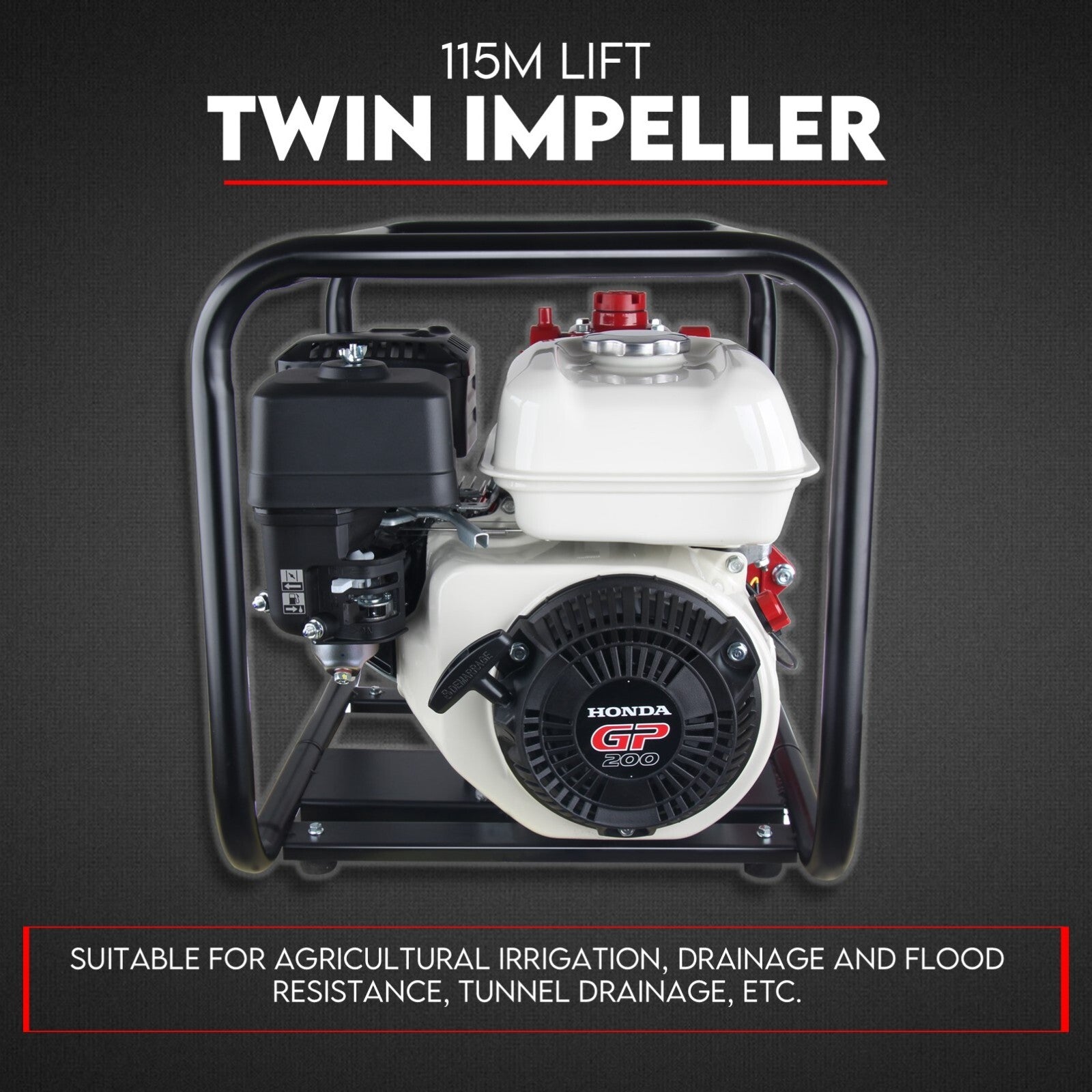 Fire Fighting Petrol Water Pump GP200 TWIN IMPELLER WITH A HONDA ENGINE