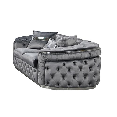 3+1+1 Seater Sofa Set Grey Velvet Fabric Solid Wood construction Silver Stainless Steel Trim