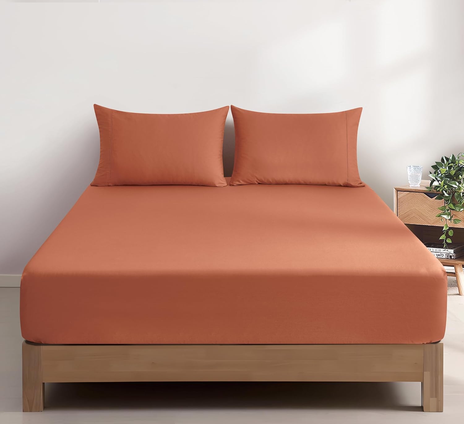 100% Vintage Washed Cotton Fitted Sheet Combo Set – 100% Natural Cotton, Ultra Soft & Breathable – Includes Fitted Sheet & Pillowcases – Machine Washable (Khaki Green, King Single)