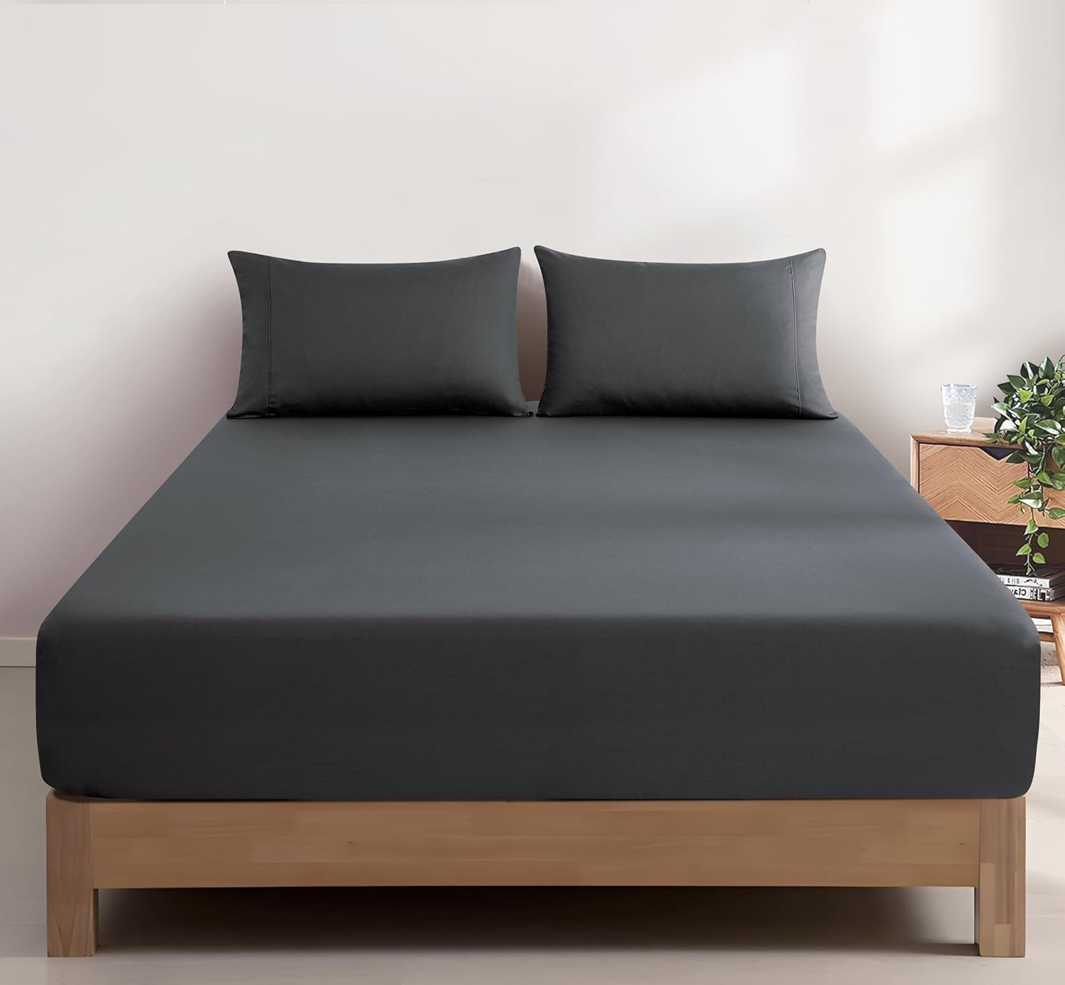 100% Vintage Washed Cotton Fitted Sheet Combo Set – 100% Natural Cotton, Ultra Soft & Breathable – Includes Fitted Sheet & Pillowcases – Machine Washable (Khaki Green, King Single)