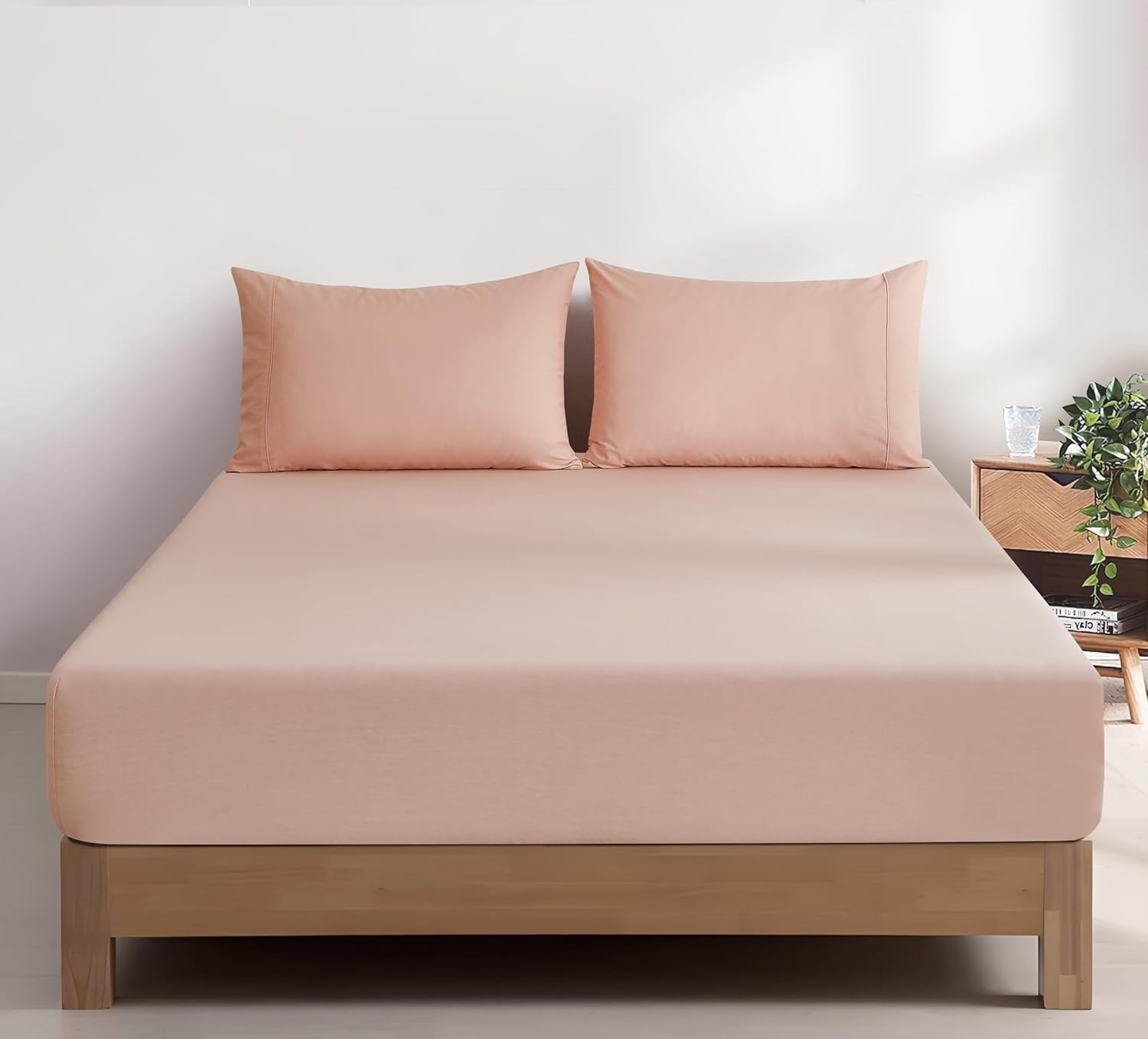 100% Vintage Washed Cotton Fitted Sheet Combo Set – 100% Natural Cotton, Ultra Soft & Breathable – Includes Fitted Sheet & Pillowcases – Machine Washable (Khaki Green, King Single)