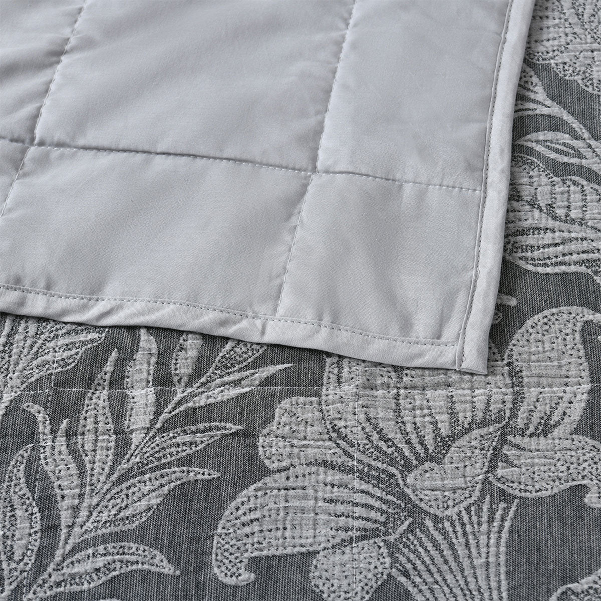 Bianca Maidstone Grey Floral Jacquard Bedspread Set King