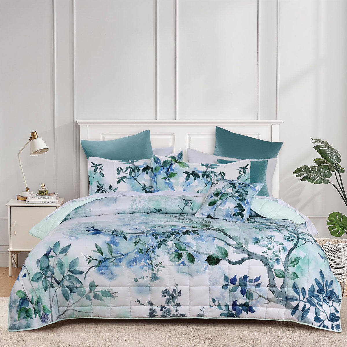 Bianca Woodbury White Botanical Printed Bedspread Set