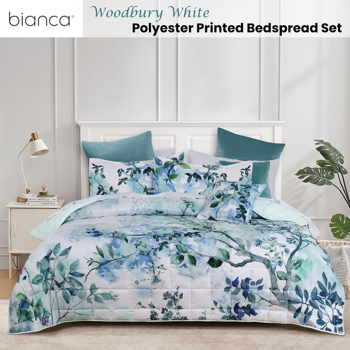 Bianca Woodbury White Botanical Printed Bedspread Set