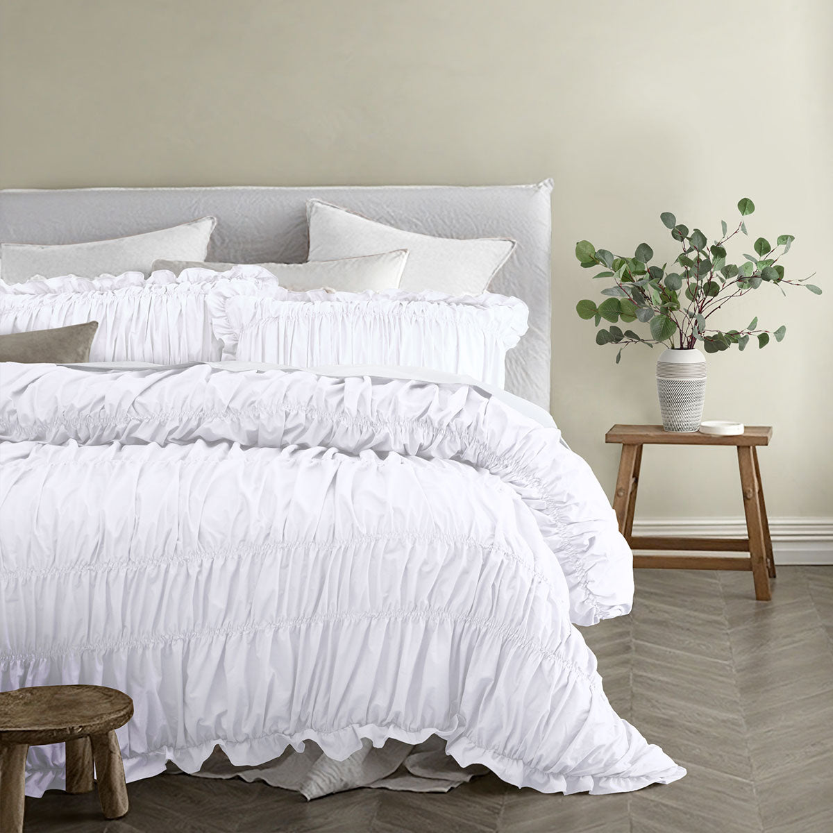Vintage Design Homewares Haven White Washed Cotton Ruched Quilt Cover Set