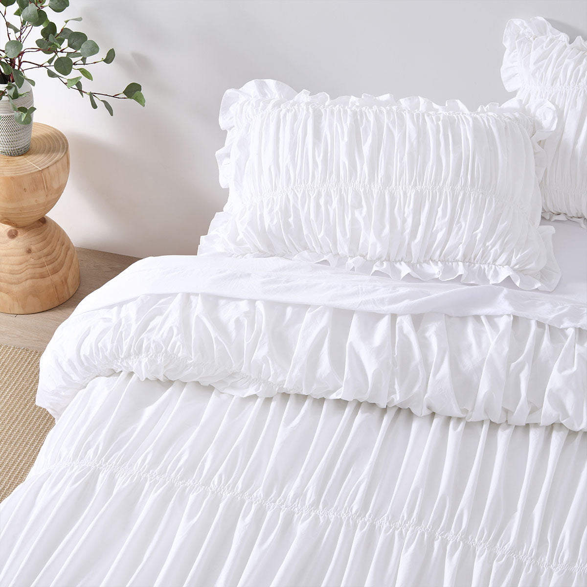 Vintage Design Homewares Haven White Washed Cotton Ruched Quilt Cover Set