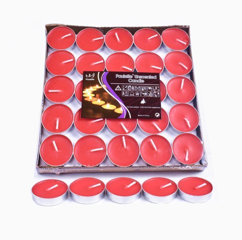 Tealight Candles 10 or 50 Pack Unscented Long Burning for Wedding Party Decor - Red- 2 Hours10PCS