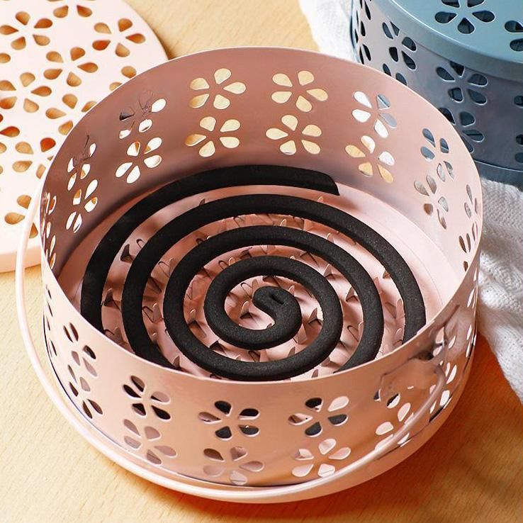 Iron Mosquito Incense Box Fireproof Tray Stand Indoor Household Incense Holder - Pink