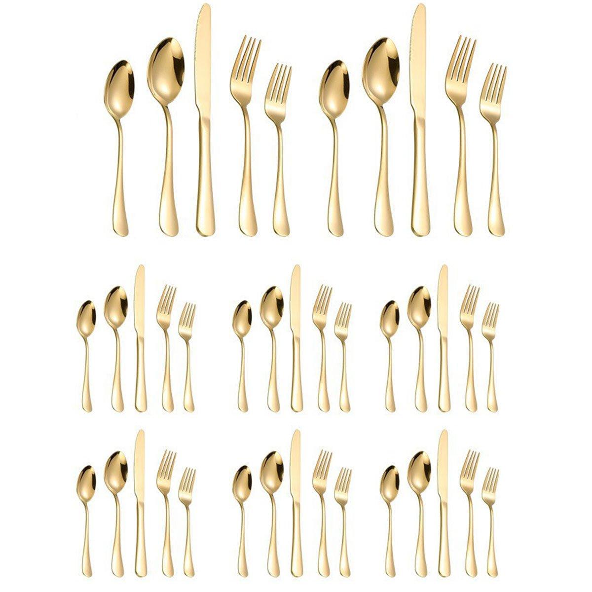 20/40pcs Stainless Steel Cutlery Set Knife Fork Spoon Western Hotel Tableware - Golden-20pcs