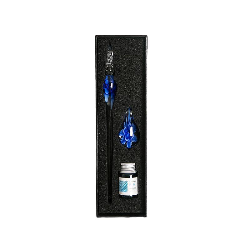 Crystal Flower Glass Dipping Dip Pen Writing Set Gift Pack Fountain Calligraphy - Orange