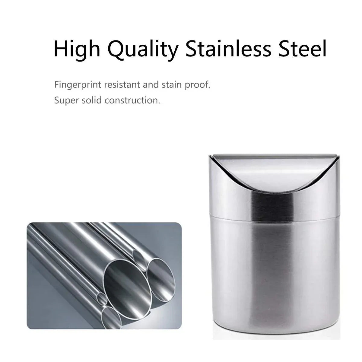Stainless Steel Mini Desktop Wastebasket Organizer Compact Waste Bin for Office