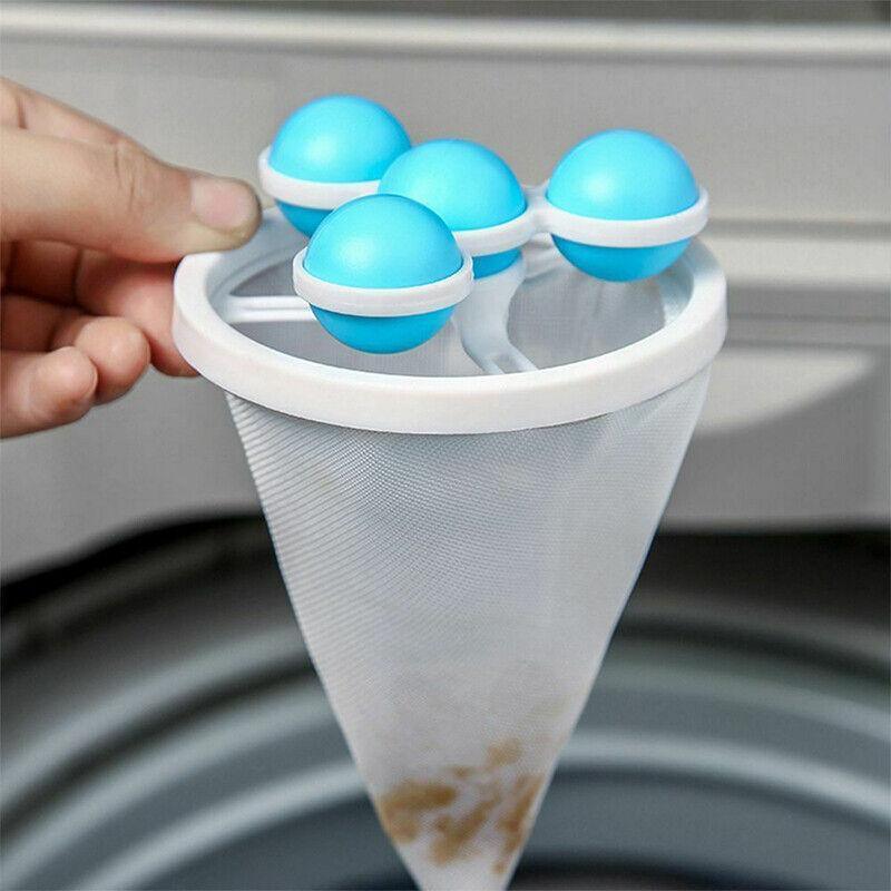 2 Pcs Reusable Hair Lint Catcher Removal Net Bag Wash Machine Float Filter - Purple