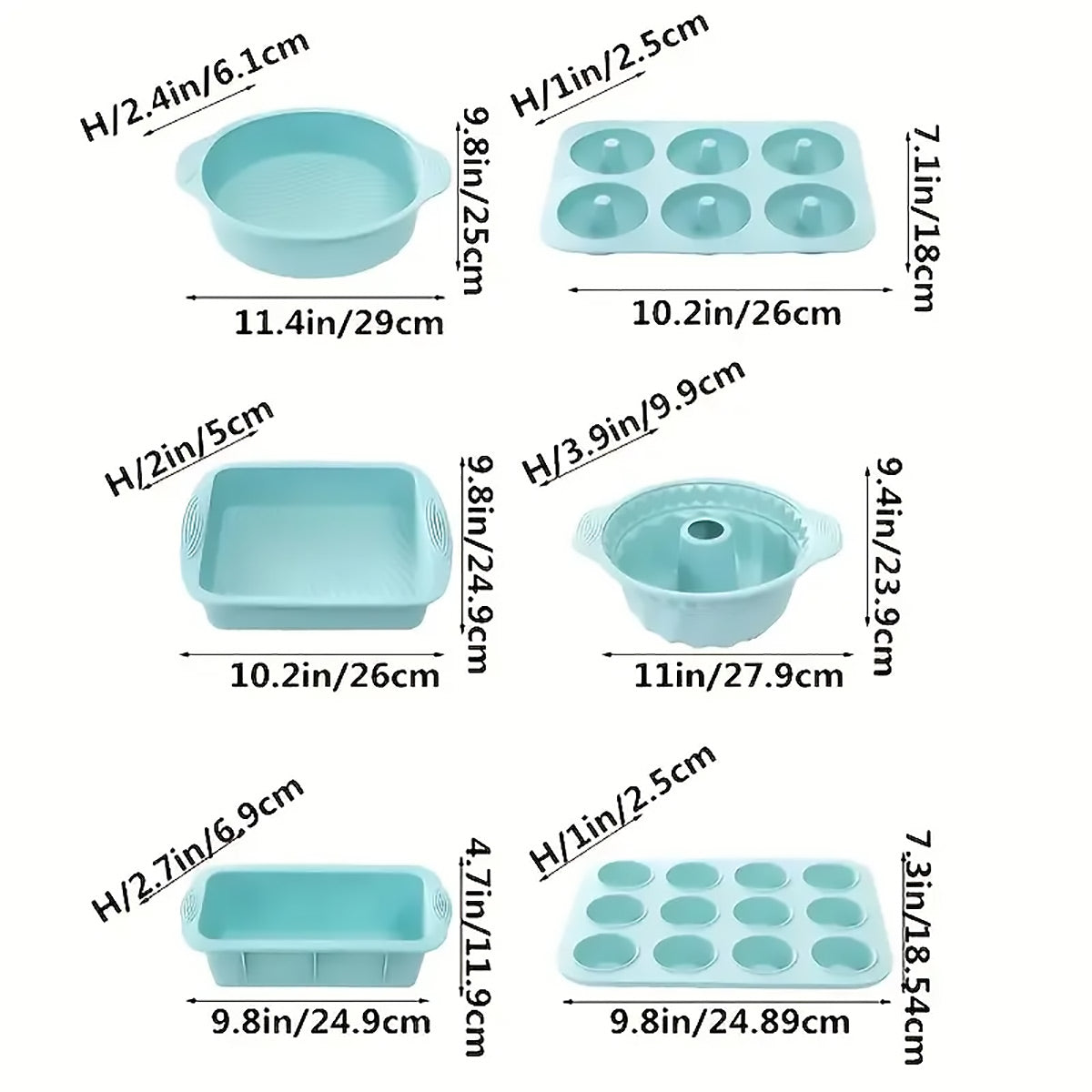 6PCS Silicone Cake Mould Set Baking Pans Nonstick Cupcake Cookie Tools Reusable - Green
