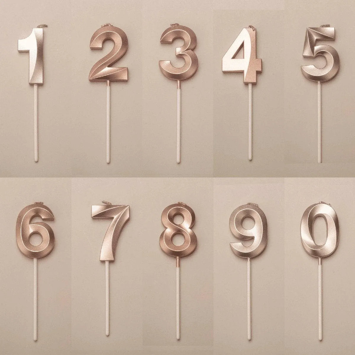 Classic Number Candles Individually Packed With Stand Birthday Make Up Ur Number Rose Gold - Number 0