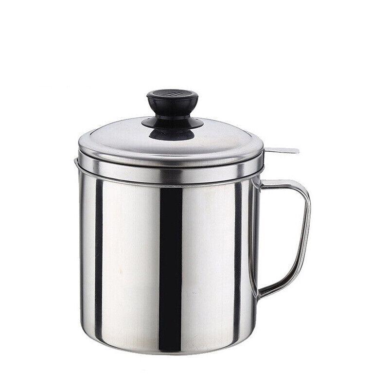 1.8L Stainless Steel Oil Filter Pot with Strainer Lid Grease Separator for Kitchen