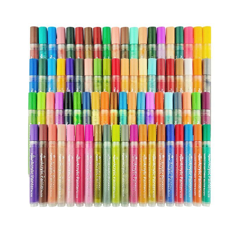 Flysea 12-80 Colours Acrylic Paint Pens Painting Stone Ceramic Glass Markers 0.7 - White*6 Set