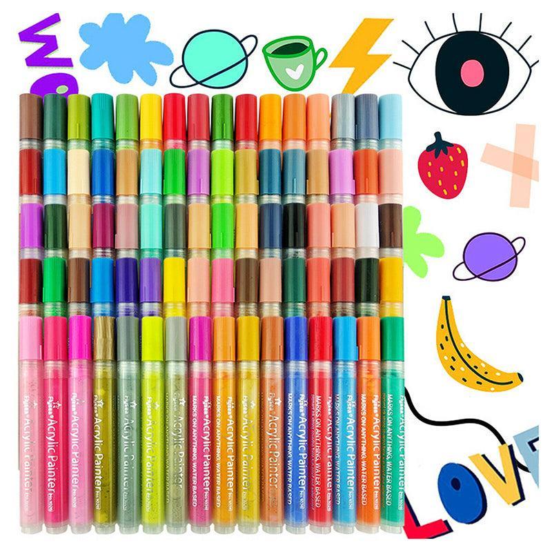 Flysea 12-80 Colours Acrylic Paint Pens Painting Stone Ceramic Glass Markers 0.7 - White*6 Set