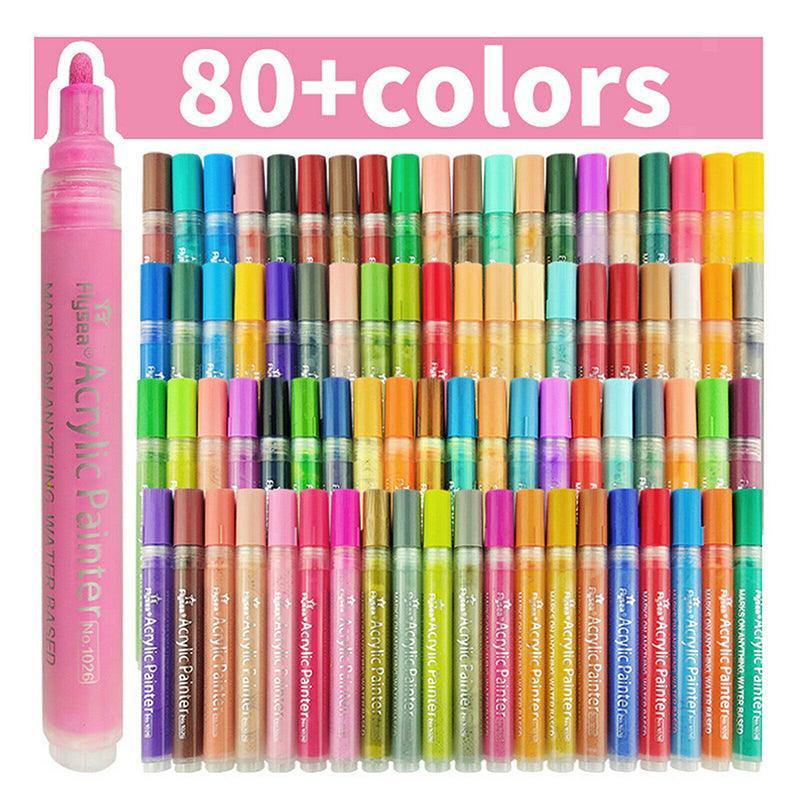 Flysea 12-80 Colours Acrylic Paint Pens Painting Stone Ceramic Glass Markers 0.7 - White*6 Set