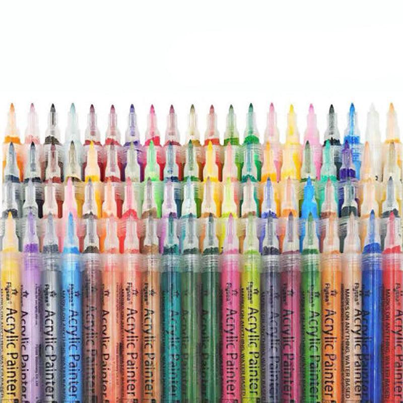 Flysea 12-80 Colours Acrylic Paint Pens Painting Stone Ceramic Glass Markers 0.7 - White*6 Set