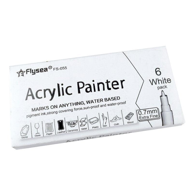 Flysea 12-80 Colours Acrylic Paint Pens Painting Stone Ceramic Glass Markers 0.7 - White*6 Set