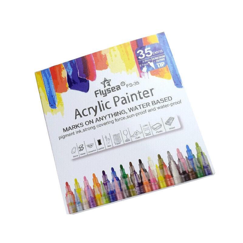 Flysea 12-80 Colours Acrylic Paint Pens Painting Stone Ceramic Glass Markers 0.7 - White*6 Set