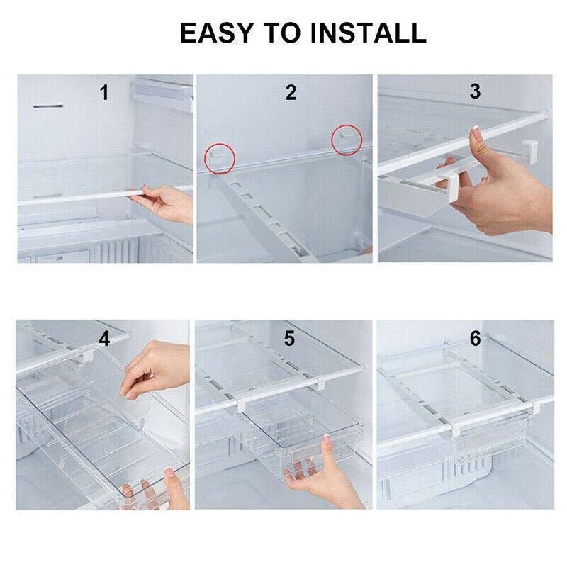 2PCS Adjustable Fridge Drawer Storage Box Under Shelf Refrigerator Organizer